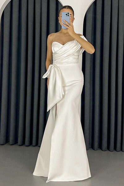 Lafaba Dámské dlouhé večerní šaty z bílé organzy