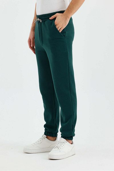 DENSMOOD Men's 3 Thread Ribbed Tracking Pants with Elastic Waist