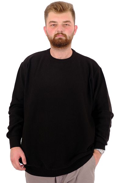ModeXL Ανδρικό Πλεκτό Πουλόβερ Crew Neck - Plus Size, Μαύρο 24208