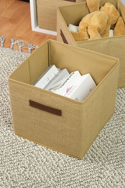 PRENDİ HOME 100% Jute Without Lid - In-Cabinet Laundry and Toy Organizer Folding Storage Box 30x30x30