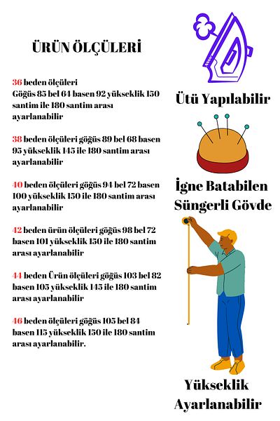 Manken İstanbul Μανεκέν Tailor Po-01 με σφουγγάρι, κατακόρυφη και οριζόντια βελόνα, μεγέθη 36 έως 46