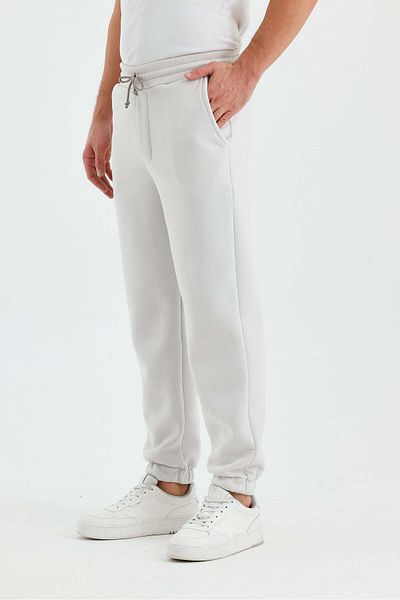 DENSMOOD Men's 3 Thread Ribbed Tracking Pants with Elastic Waist