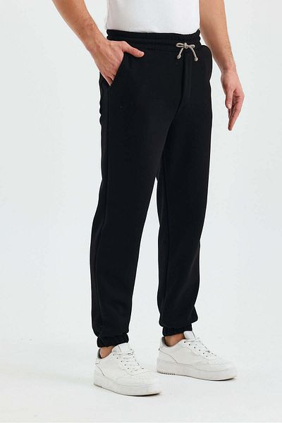 DENSMOOD Men's 3 Thread Ribbed Tracking Pants with Elastic Waist