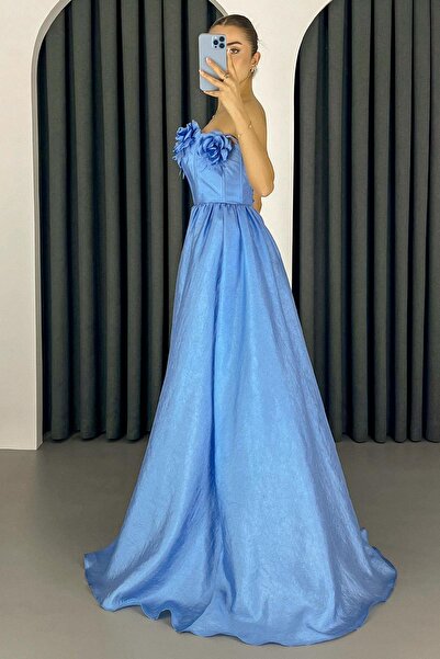 Lafaba Női indigó nyakú Rose részlet hasított hosszú estélyi ruha