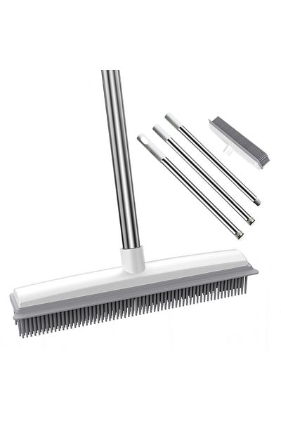 Choice Rubber Broom Carpet Rake with Squeegee Long Handle for Pet Hair Fur Remover Broom for Fluff Carpe...