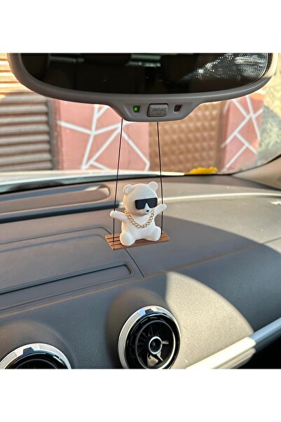 3dbaydesign Altın Zincirli Salıncaklı Sevimli Gözlüklü Ayıcık Trend Dikiz Ayna Süsü