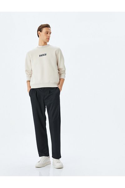 Koton Cotton Raised Crew Neck Slogan Embroidered Sweatshirt