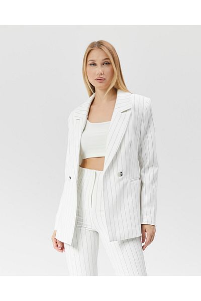 Appleline White Striped Classic Trend Women's Suit