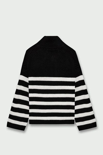 VATKALI Pulover negru cu jumătate de gât cu fermoar