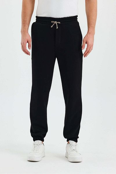 DENSMOOD Men's 3 Thread Ribbed Tracking Pants with Elastic Waist