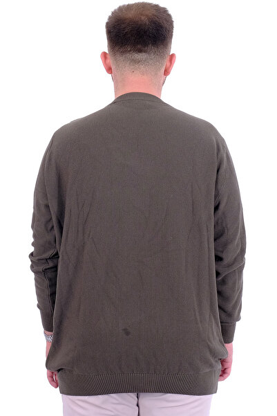 ModeXL Ανδρικό πλεκτό πουλόβερ - Crew Neck, Plus Size, Khaki 24208