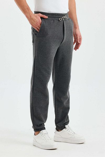 DENSMOOD Men's 3 Thread Ribbed Tracking Pants with Elastic Waist