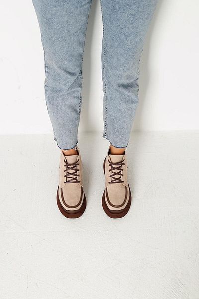 Beyond Γυναικείες Μπεζ Lace Up Ultra Light Δερμάτινες ραφές Λεπτομερείς Suede Μπότες 3cm BYNDK 157161