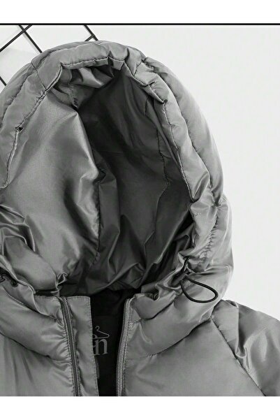 GAREN Gri KAPÜŞONLU UNİSEX BASKILI MONT