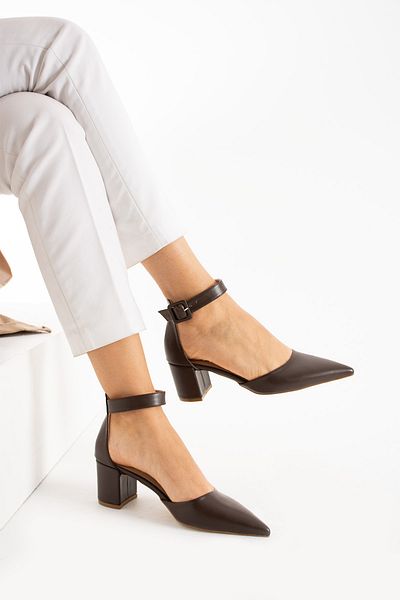 Güllü Shoes Pantofi de damă maro cu toc mic din piele vegană mată Pantofi de damă confortabili zilnic și ocazional special
