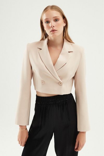 Quzu Πέτρα σακάκι με διπλό στήθος Crop Blazer