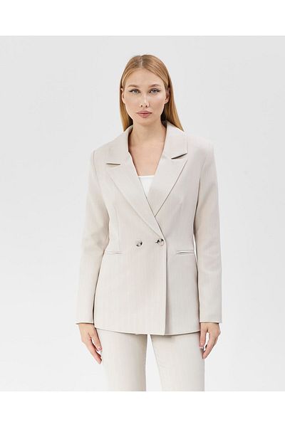 Appleline Beige Women's Striped Classic Trend Jacket
