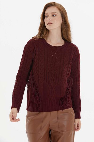 Two Mail Claret Red Blouse - Lace Detailed