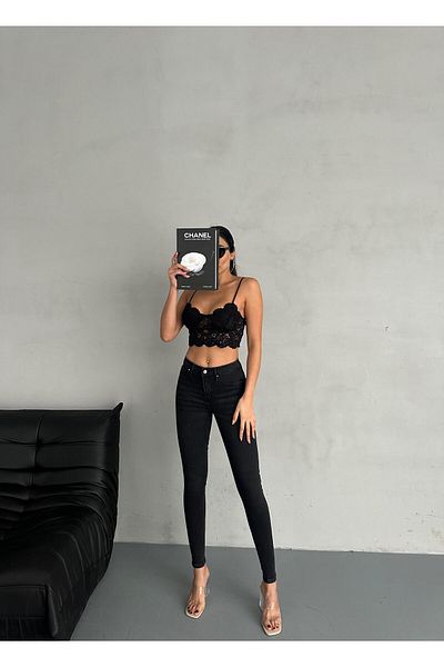 BPF Black Shaping Effect Stone Detailed Push up Skinny Jeans