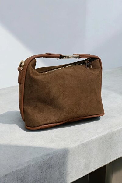 NBİBAGS Toile Taba Nubuk Süet Kilit Saplı Kadın El Kol Ve Omuz Çantası