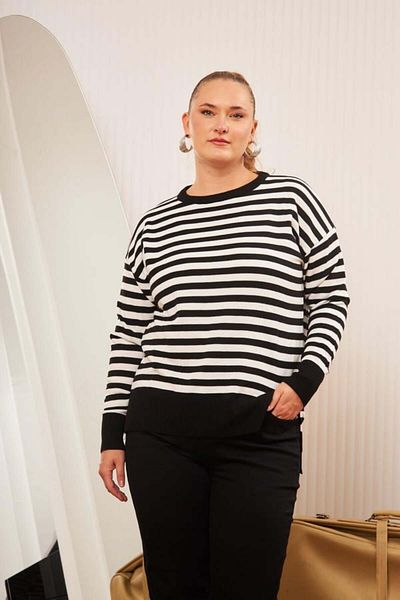 RMG Women's Rmg Large Size Stripes Cycling Collar Front Short Back Long Knitting Sweater