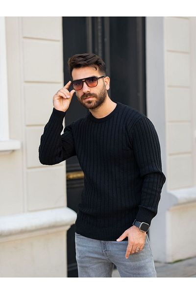 Know Pulover negru pentru bărbați Thessaloniki cu decolteu triplu