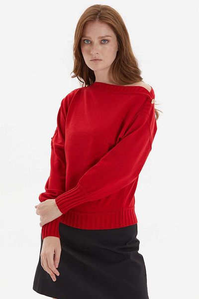 Two Mail Red Shoulder Detailed Blouse