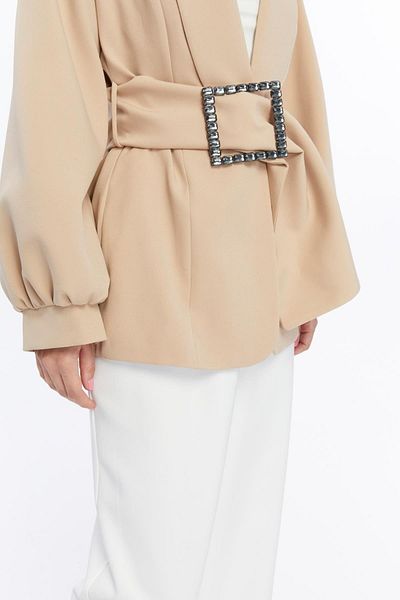 Appleline Women's Kimono Jacket with Stone Detail and Large Buckle - Mink