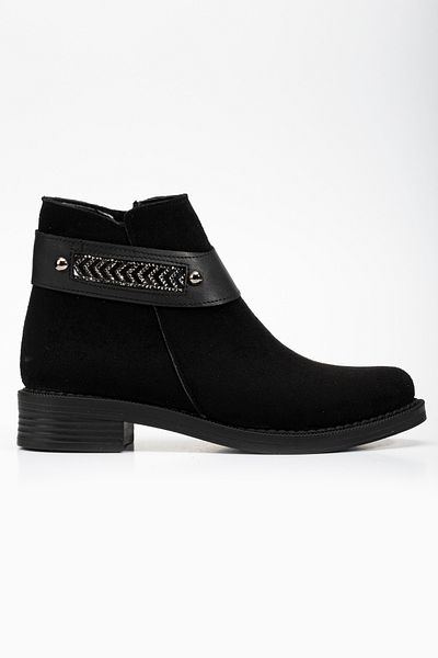 Tonny Black Γυναικείες μαύρες σουέτ Thermo Sole με μοτίβο πόρπη με φερμουάρ και κοντό τακούνι