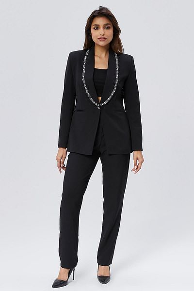 Appleline Black Stone Embroidered Women's Jacket - Buttoned