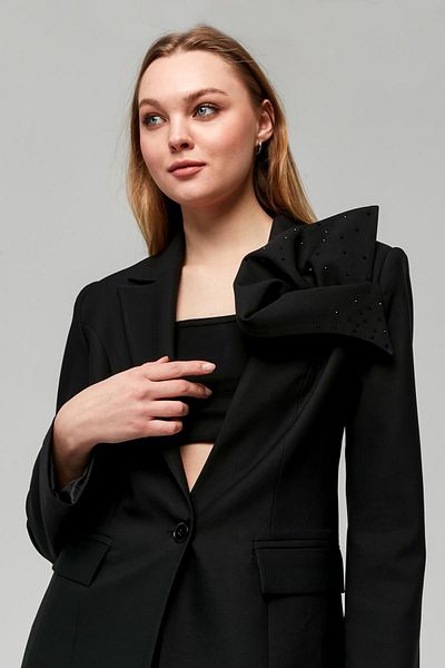 Appleline Black Women's Classic Jacket - Shoulder Rose Brooch