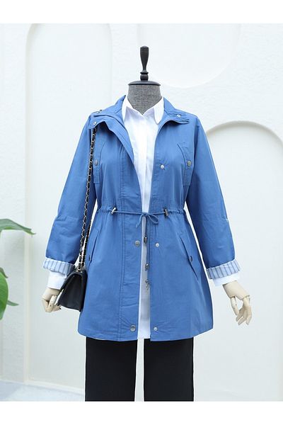 Modamorfo Araboy-Trenchcoat mit Tunnel-Schnürung und gefalteten Ärmeln – Indigo