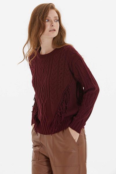 Two Mail Claret Red Blouse - Lace Detailed