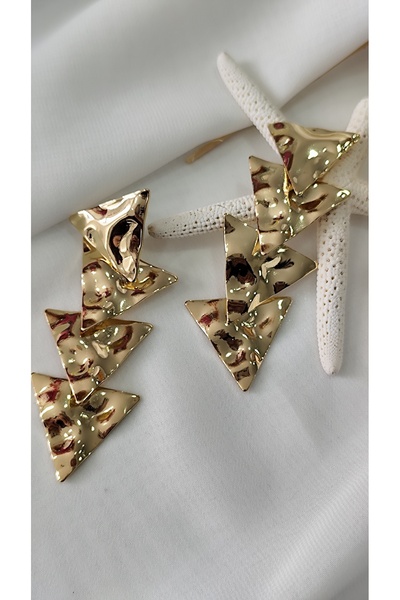 İPAR AKSESUAR Pyramid Pendant Metal Gold Earring