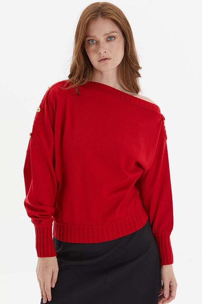 Two Mail Red Shoulder Detailed Blouse