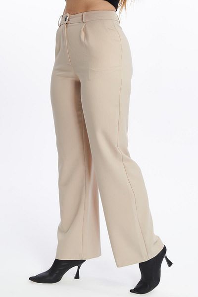 Appleline Pantaloni clasici de damă BEJ - picioare largi și buzunare