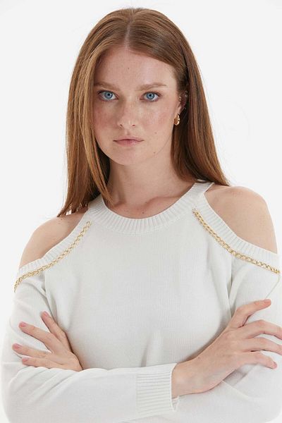 Two Mail Chain Detailed Blouse - Bone Color