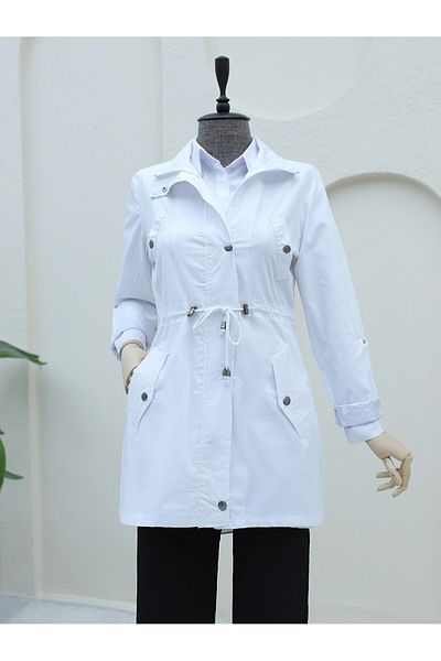 Modamorfo Araboy-Trenchcoat mit Tunnel-Schnürung und gefalteten Ärmeln – weiß