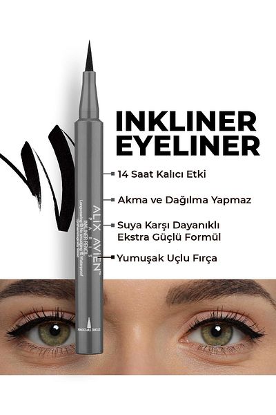 Alix Avien Long Lasting, Waterproof and Soft Tip Black Eye Liner - Inkliner Eyeliner Black
