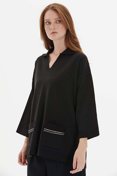 Two Mail Black Blouse - with Pocket Details