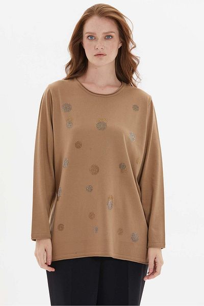 Two Mail Camel Stone Detailed Blouse