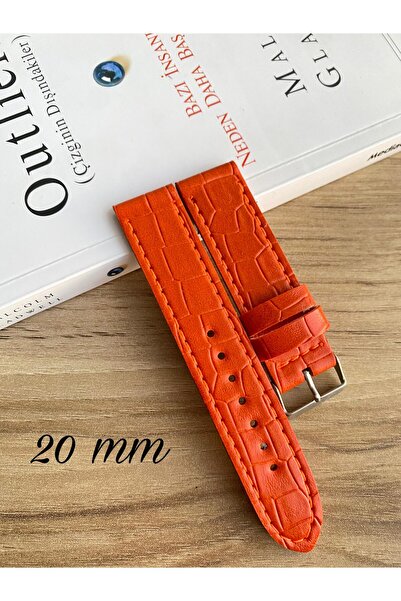 Prizma 20 mm Turuncu Croco Desen Suni Deri Saat Kordonu. 18-20-22-24 ve 26mm ...