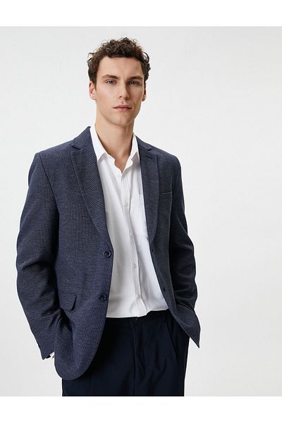 Koton Blazer Jacket Slim Fit Mono Collar Double Pocket Detailed Buttoned
