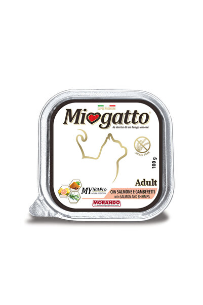 MioGatto طعام القطط البالغة الرطب مع السلمون والروبيان - 100 جرام