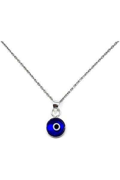 Sylvery Jewels Şeffaf Açık Mavi Renk 8mm Cam Nazar Boncuğu 925 Ayar Gümüş Kolye