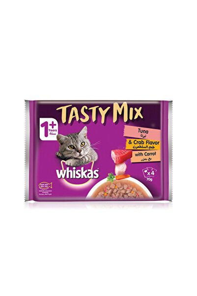 Whiskas مجموعة لذيذة من التونة وسرطان البحر مع الجزر في أكياس طعام القطط في ا...
