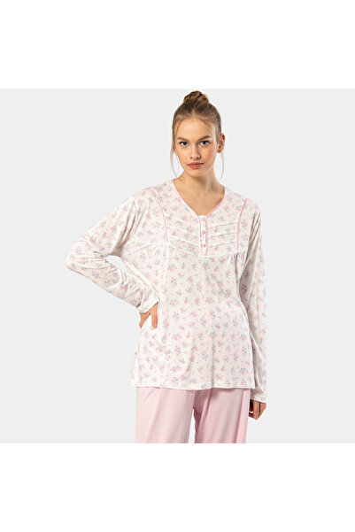 TÜREN Printed Placket Oversize Long Sleeve Pajama Suit 3366/Pink
