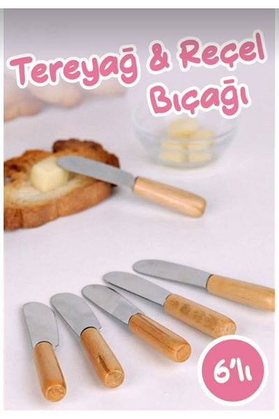 stilsenin34 6-Piece Wooden Handle Mini Jam And Butter Knife Wooden Handle Spatula Set Nutella Breakfast Knife