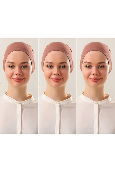 Melodi Scarf Γυναικείο Hijab Ραμμένο Σετ Μπόνε Κανέλα 3 τμχ Δέσιμο Χτενισμένο Βαμβακερό Μπόνε