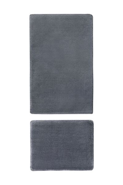 Sarar Plush Anthracite Non-Slip Base 2-Piece Bath Mat Set (50X80 50X40)